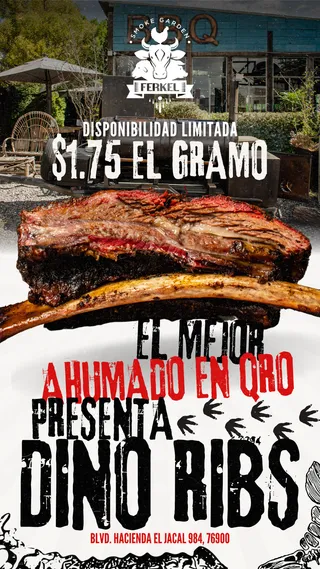 Cartel promocional de las Dino Ribs para Ferkel BBQ