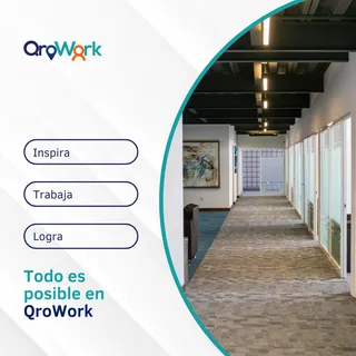 Publicación de redes sociales mostrando los pasillos de las oficinas de Qrowork